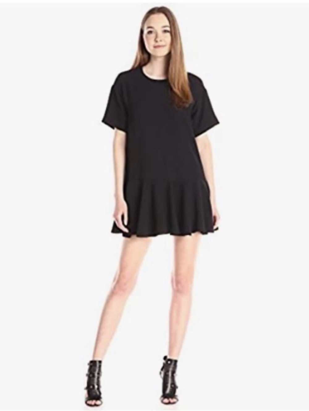French Connection Black Short Sleeve Mini Dress with Ruffle Hem